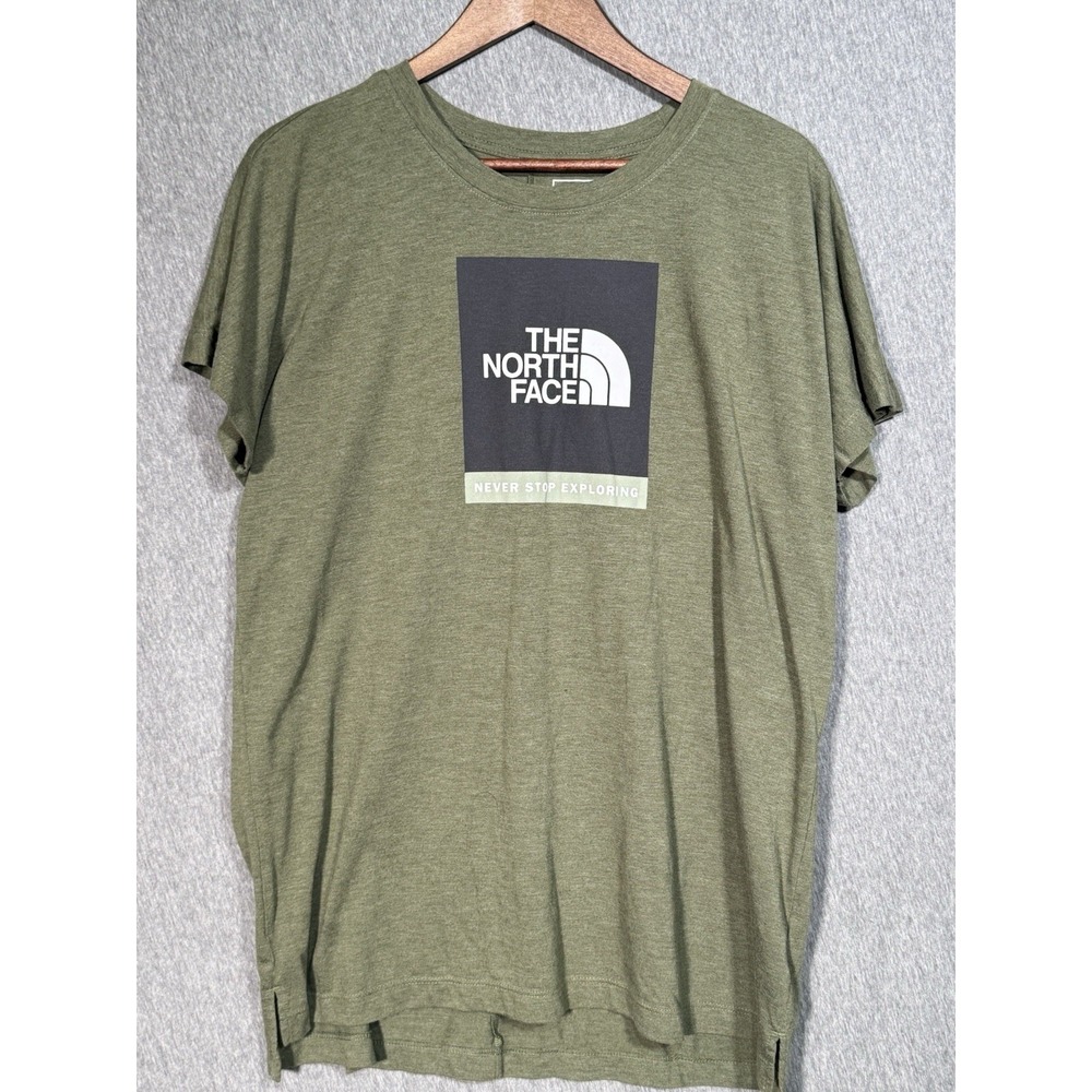 North Face Box Logo T-Shirt Women's XL Green Viscose Blend Short Sleeve NSE
